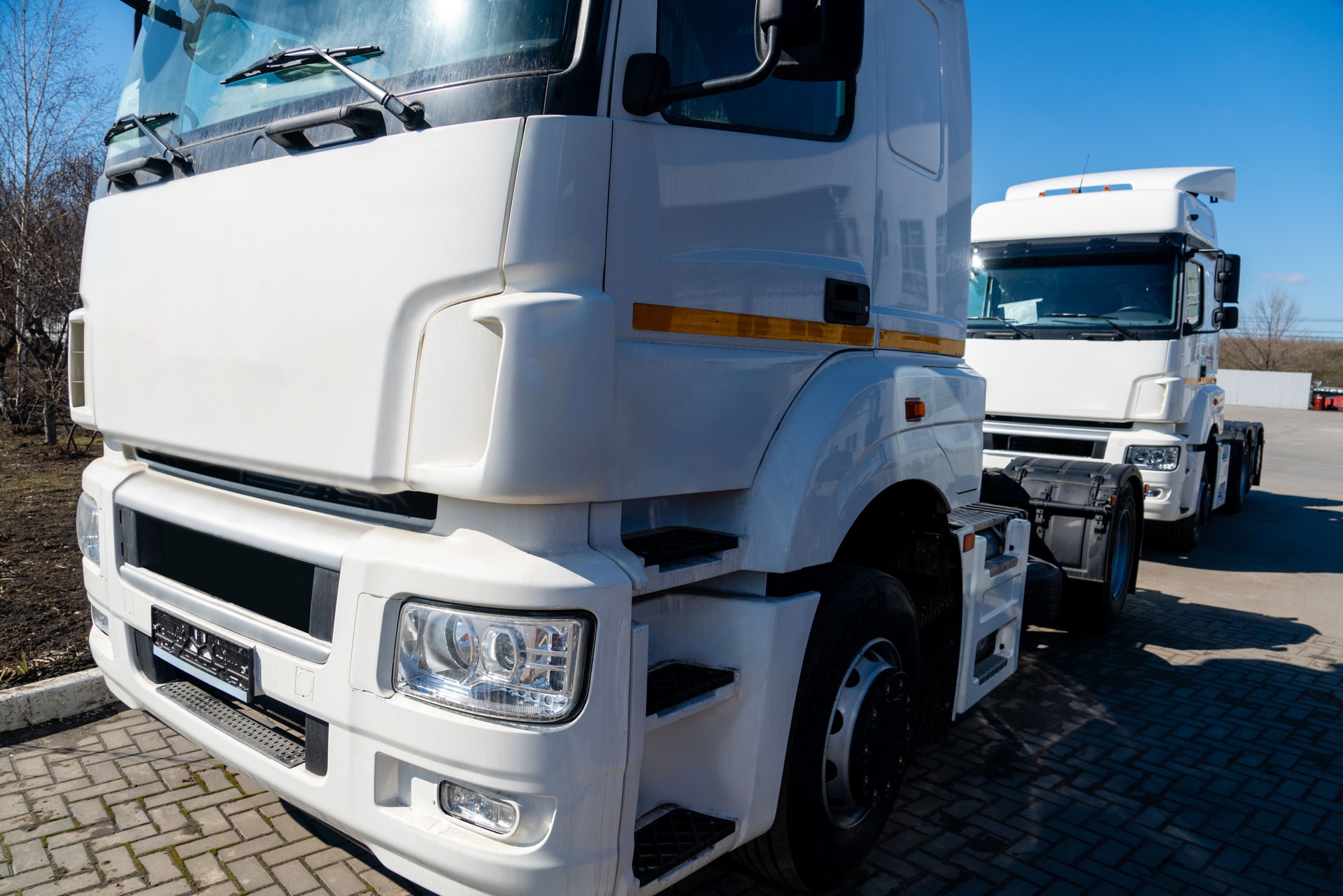 Semi truck fleet at the logistics center.